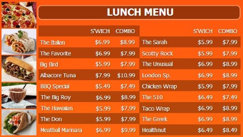 Digital Menu Board - 20 Items with 2 Price Levels in Orange color