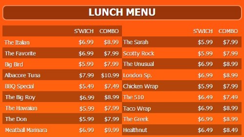 Digital Menu Board - 20 Items with 2 Price Levels in Orange color