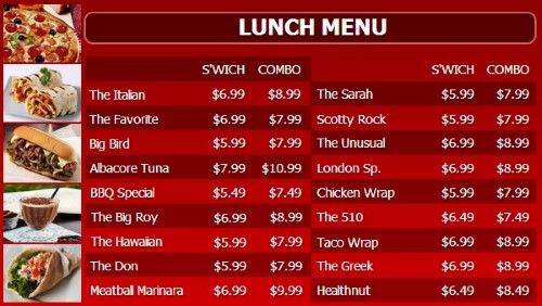 Digital Menu Board - 20 Items with 2 Price Levels in Red color