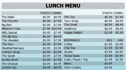 Digital Menu Board - 30 Items with 2 Price Levels in Blue color