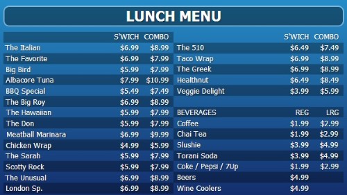 Digital Menu Board - 30 Items with 2 Price Levels in Blue color