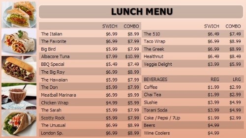 Digital Menu Board - 30 Items with 2 Price Levels in Orange color