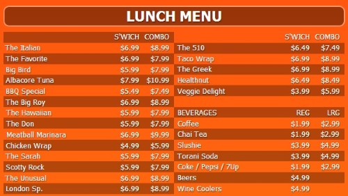 Digital Menu Board - 30 Items with 2 Price Levels in Orange color