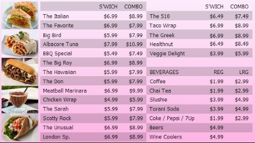 Digital Menu Board - 30 Items with 2 Price Levels in Pink color