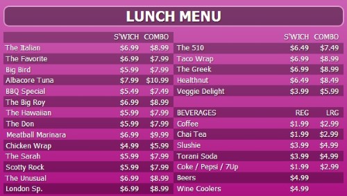 Digital Menu Board - 30 Items with 2 Price Levels in Purple color