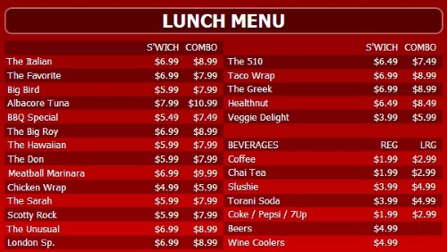 Digital Menu Board - 30 Items with 2 Price Levels in Red color