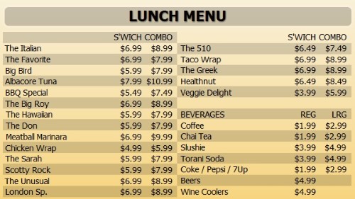 Digital Menu Board - 30 Items with 2 Price Levels in Yellow color