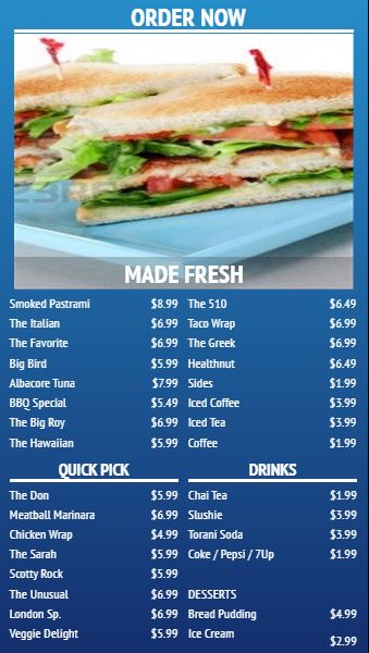 Digital Menu Board - 32 Items - Modern Style in Blue color