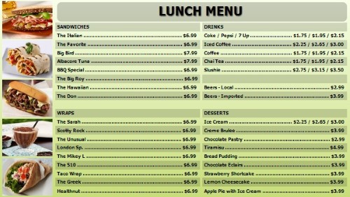 Digital Menu Board - 40 Items in Green color