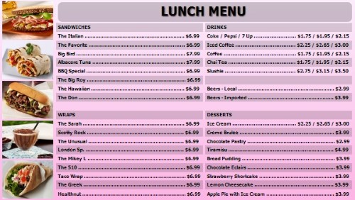 Digital Menu Board - 40 Items in Pink color