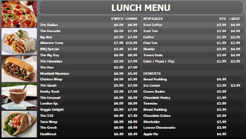 Digital Signage Template for Digital Menu Board - 40 Items with 2 Price Levels