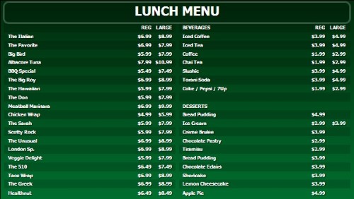 Digital Menu Board - 40 Items with 2 Price Levels in Green color