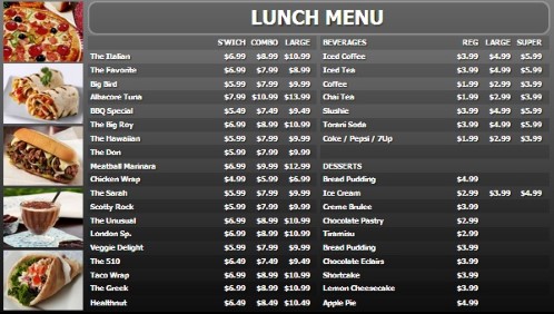 Digital Signage Template for Digital Menu Board - 40 Items with 3 Price Levels