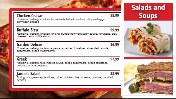 Digital Menu Board - 5 Items in Crimson color