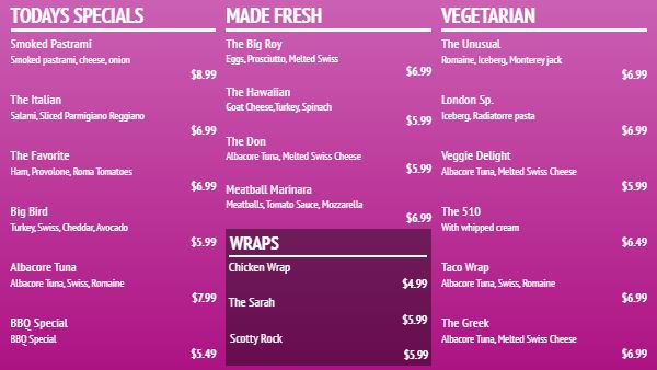 Digital Menu Board - Elegant - 19 Items in Purple color