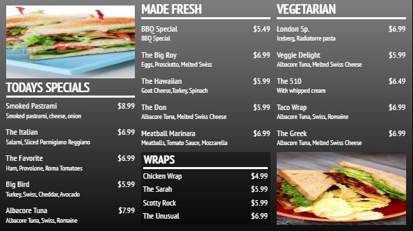 Digital Menu Board - Elegant - 19 Items