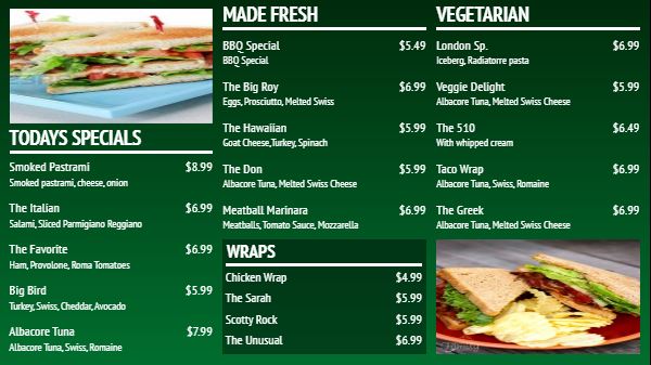 Digital Menu Board - Elegant - 19 Items in Green color