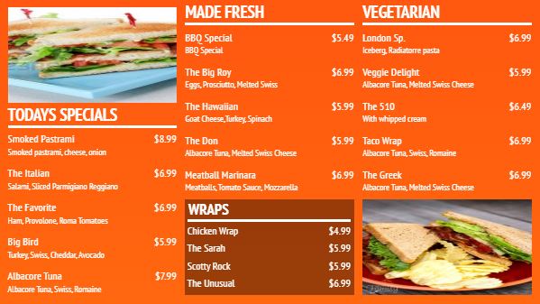 Digital Menu Board - Elegant - 19 Items in Orange color