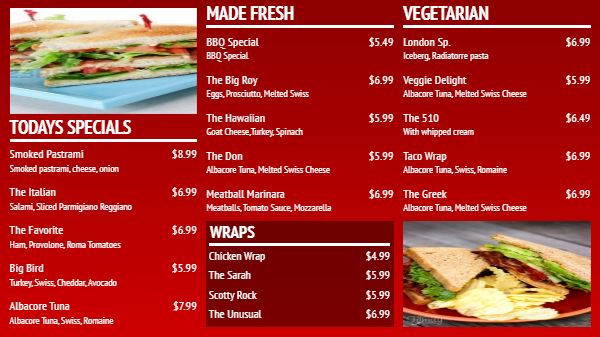 Digital Menu Board - Elegant - 19 Items in Red color