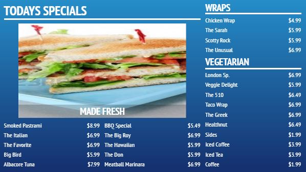 Digital Menu Board - Elegant - 24 Items in Blue color