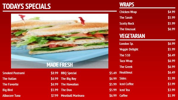 Digital Menu Board - Elegant - 24 Items in Red color