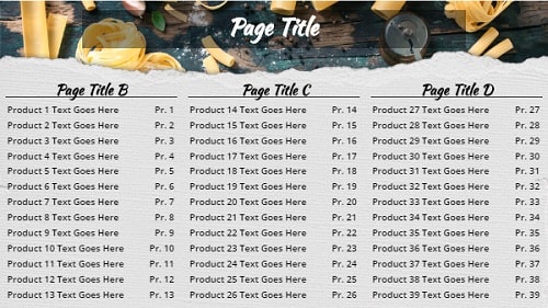 Digital Signage Template for Digital Menu Board - Pasta - 39 Items