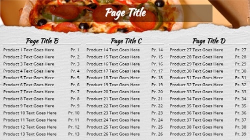 Digital Signage Template for Digital Menu Board - Pizza - 39 Items