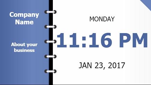 Date and Time With Company Name - Folder Style in Blue color