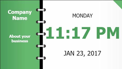 Date and Time With Company Name - Folder Style in Green color