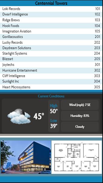 Digital Signage Advertising Template for Vertical Lobby Directory with Current Weather - 15 Items