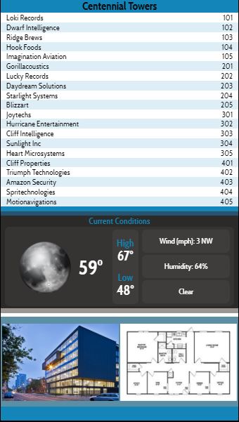 Digital Signage Advertising Template for Vertical Lobby Directory with Current Weather - 20 Items