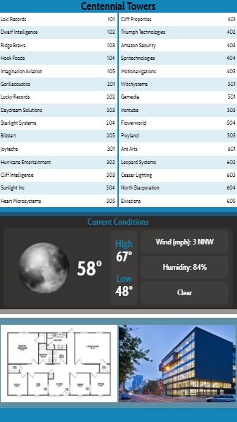 Digital Signage Advertising Template for Vertical Lobby Directory with Current Weather - 30 Items