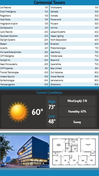 Digital Signage Advertising Template for Vertical Lobby Directory with Current Weather - 40 Items