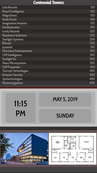 Vertical Lobby Directory with Date and Time - 20 Items in Black color