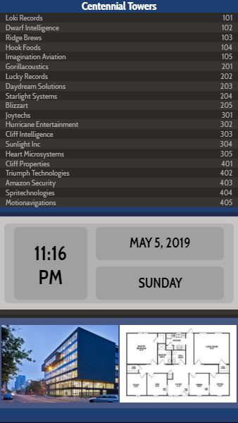 Vertical Lobby Directory with Date and Time - 20 Items in Blue color