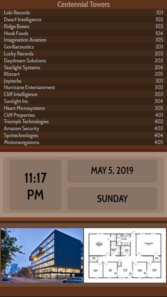 Vertical Lobby Directory with Date and Time - 20 Items in Brown color