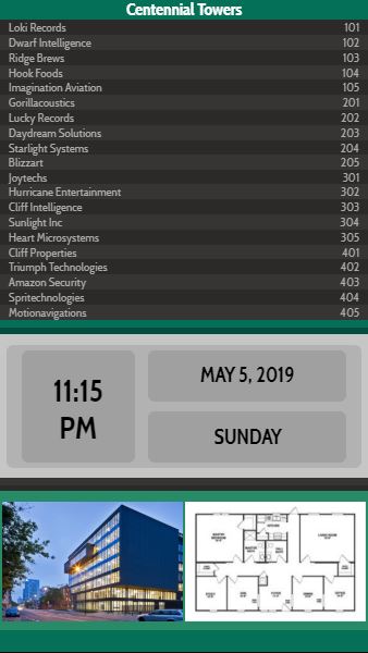 Vertical Lobby Directory with Date and Time - 20 Items in Green color