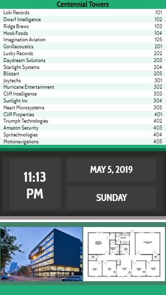 Vertical Lobby Directory with Date and Time - 20 Items in Green color