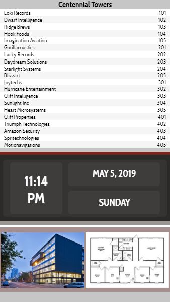 Vertical Lobby Directory with Date and Time - 20 Items in Grey color