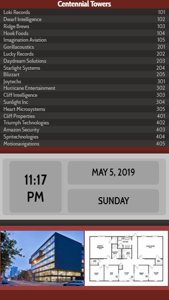 Vertical Lobby Directory with Date and Time - 20 Items in Maroon color