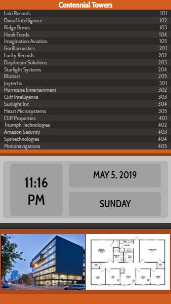 Vertical Lobby Directory with Date and Time - 20 Items in Orange color