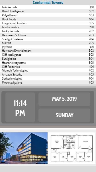 Vertical Lobby Directory with Date and Time - 20 Items in White color