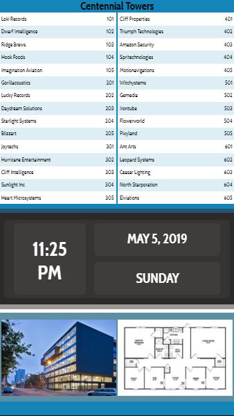 Digital Signage Advertising Template for Vertical Lobby Directory with Date and Time - 30 Items
