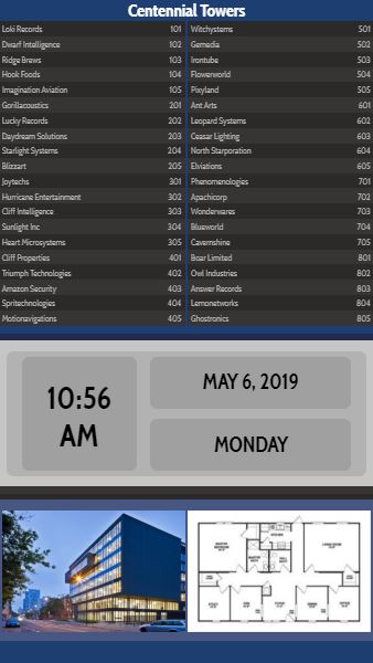 Vertical Lobby Directory with Date and Time - 40 Items in Blue color