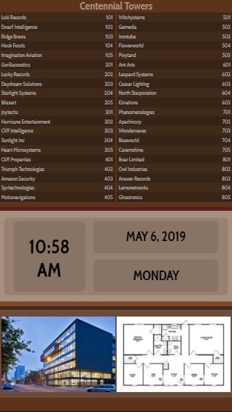 Vertical Lobby Directory with Date and Time - 40 Items in Brown color