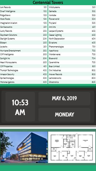 Vertical Lobby Directory with Date and Time - 40 Items in Green color