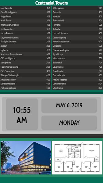 Vertical Lobby Directory with Date and Time - 40 Items in Green color