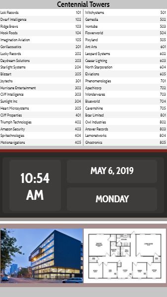 Vertical Lobby Directory with Date and Time - 40 Items in Grey color