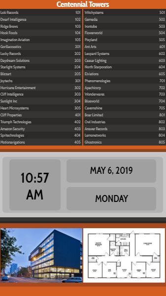 Vertical Lobby Directory with Date and Time - 40 Items in Orange color