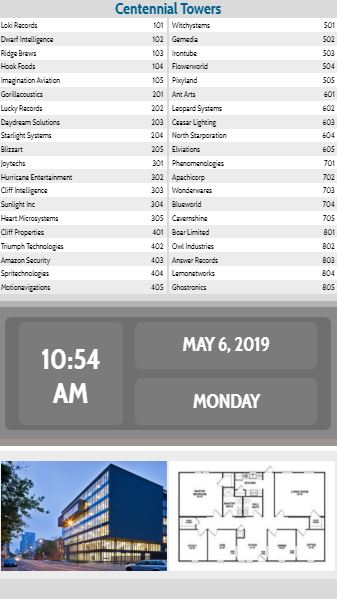 Vertical Lobby Directory with Date and Time - 40 Items in White color